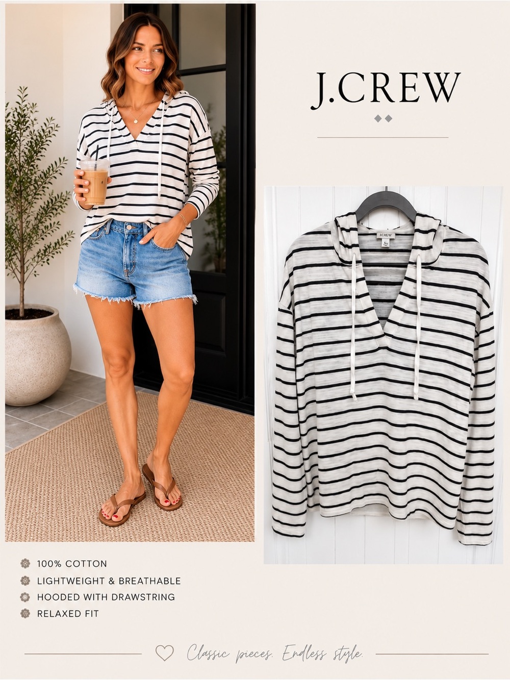 J.Crew Striped Hooded Cotton Top